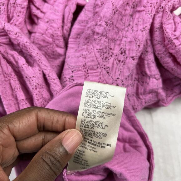 Free People Tea Time Blouse Pink Lace Open Back Boho Romantic Puff Sleeve Large - Picture 9 of 10